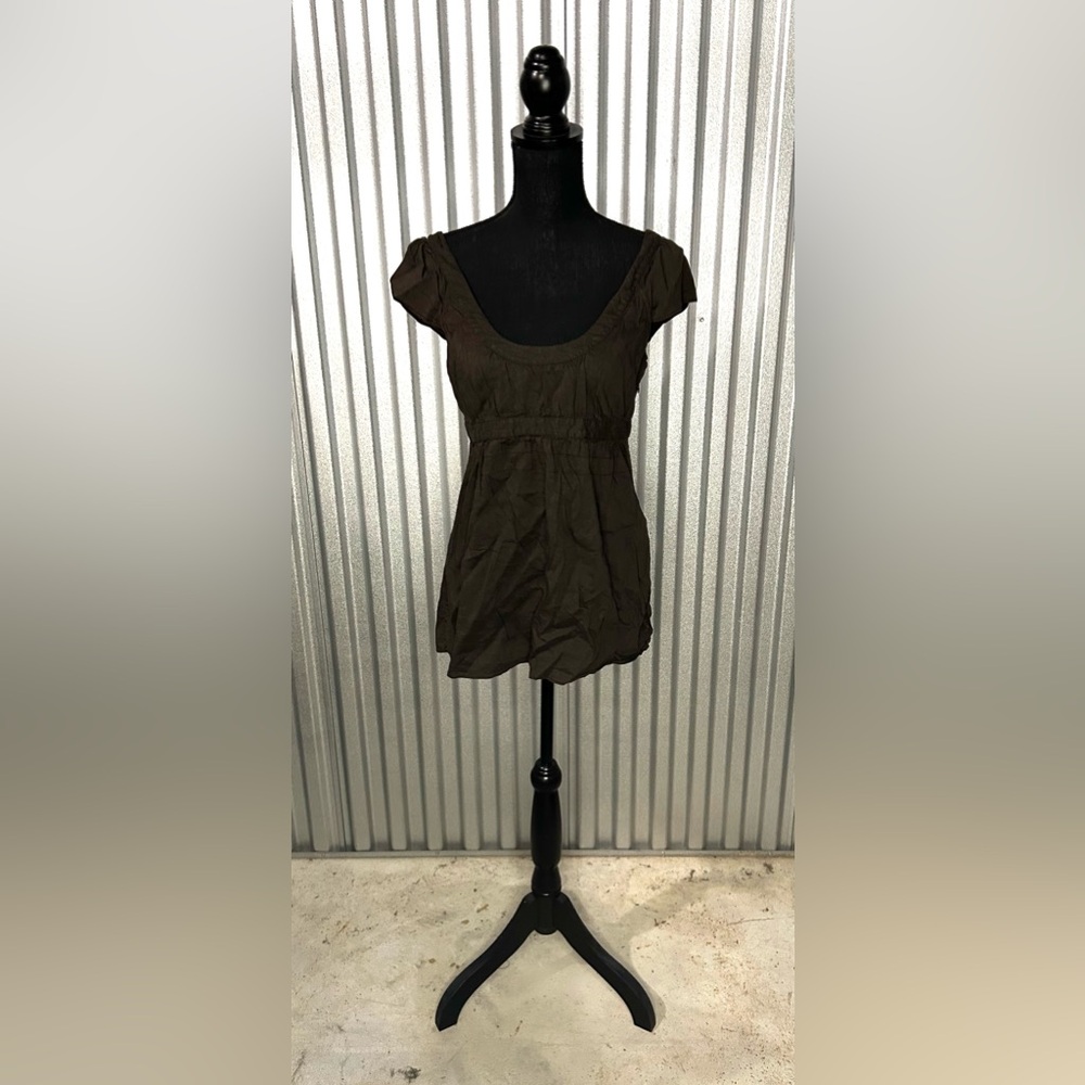 Women’s Theory Brown Linen Viscose Spandex Casual Designer Blouse Top Medium